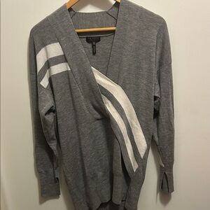 Rag & Bone 100% merino wool Gray Wrap Sweater with White Stripes